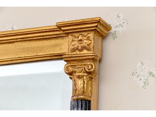 Sheraton Antiqued Gilt Faux Marble Beveled Mirror