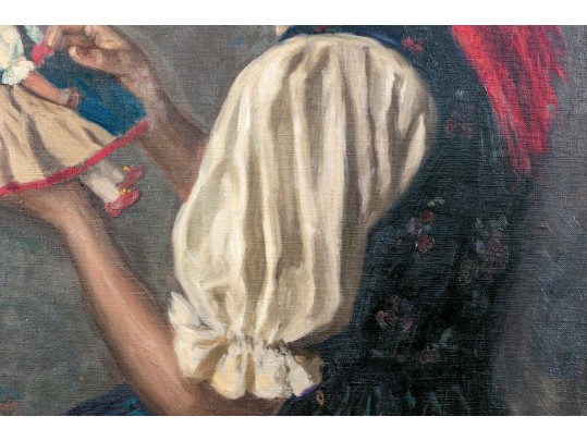 Ernest De Nagy (Hungarian-American, 1881-1952) Oil On Canvas, Girl Playing With Doll