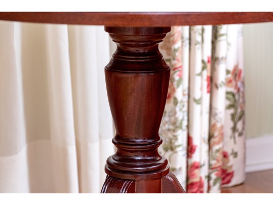 Baker Furniture Banded Flame Mahogany Pedestal Drum Table
