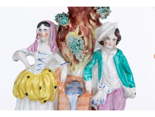 Two Piece Hand-painted Staffordshire Figural Sculptures, Including A Vase