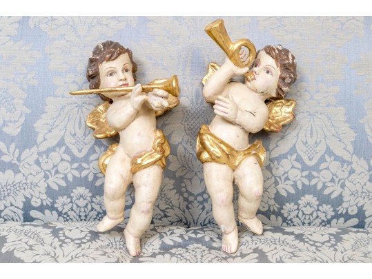 Pair Of Handmade Wood And Gesso Putti