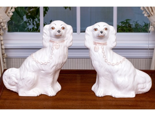 Pair Of English Staffordshire Hand-painted Ceramic Spaniels