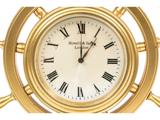 Antique English Howell & James Gilt Metal Nautical Mantel Clock, Ca. 1890
