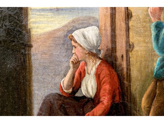 F. Robin Oil On Canvas Genre Scene Of Figures In Interior