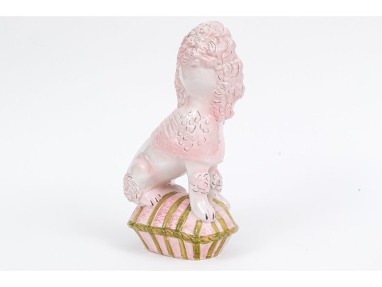 Fantastic Italian Hand-Painted Majolica Poodle On Pillow