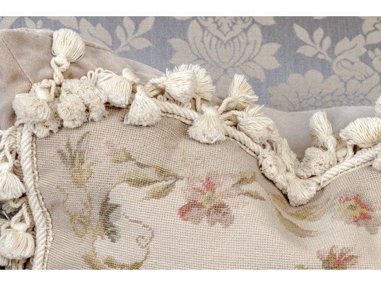 Set Of Two Needlepoint Upholstered Accent Pillows With Tassels