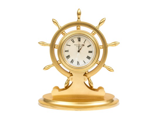 Antique English Howell & James Gilt Metal Nautical Mantel Clock, Ca. 1890