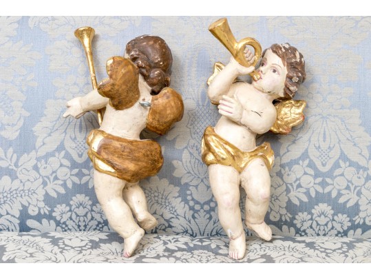 Pair Of Handmade Wood And Gesso Putti