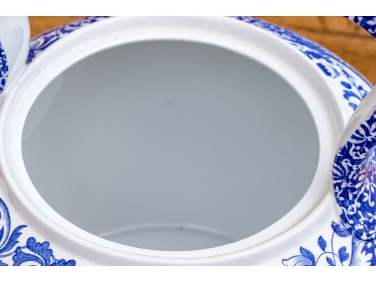 Oversized English, Spode Blue And White Transfer Ware Lidded Kettle