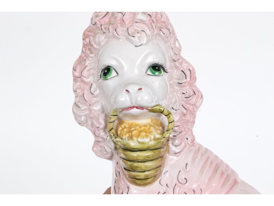 Fantastic Italian Hand-Painted Majolica Poodle On Pillow