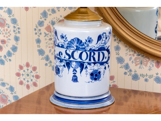 Delft E.e Scord Apothecary Jar Mounted As A Table Lamp