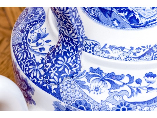 Oversized English, Spode Blue And White Transfer Ware Lidded Kettle
