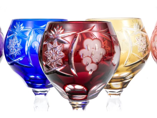 Gorgeous Set Of Six Bohemian Style Cameo Cut Crystal Goblets
