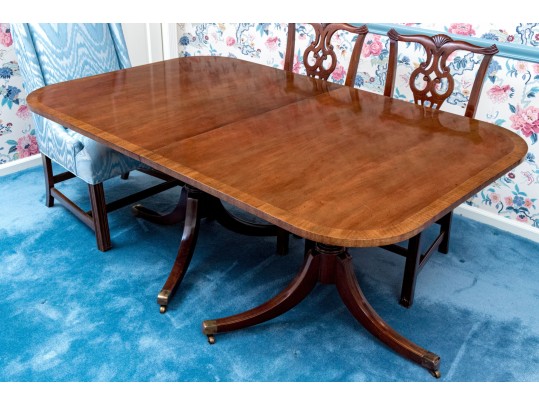Twin Pedestal Banded Mahogany Extension Dining Table