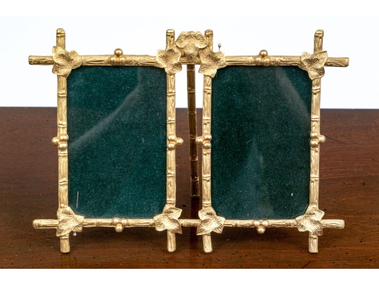 Elias 18kt Gold Plated Pewter Double Form Faux Bamboo Double Picture Frame