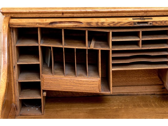 Antique Oak Secretary Desk With Tambour Top