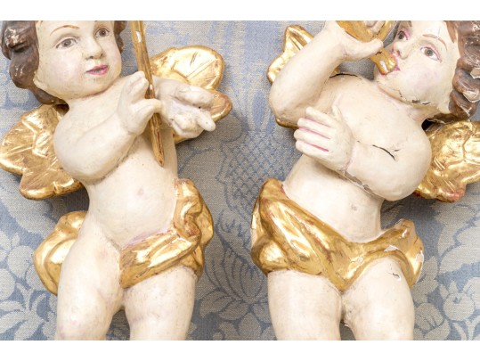 Pair Of Handmade Wood And Gesso Putti