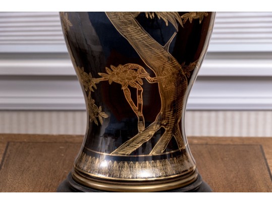 Lavish Pair Of Yen-Yen Form Painted Porcelain Table Lamps
