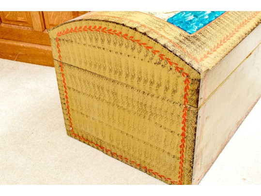 Antique Dome Top Nautical Themed Hand Painted Trunk