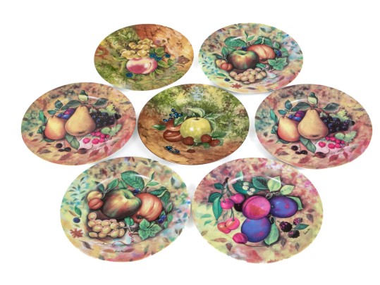 Set Of Seven Email De Limoges Porcelain Fruit Plates
