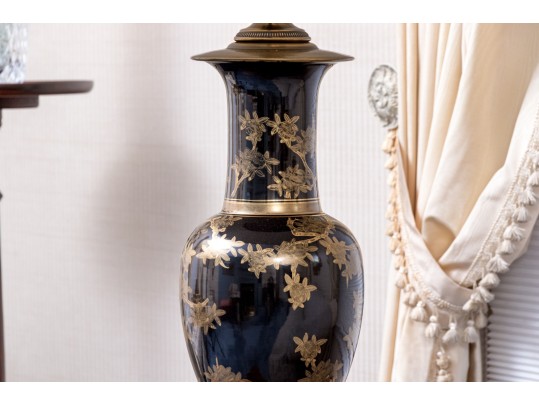 Lavish Pair Of Yen-Yen Form Painted Porcelain Table Lamps