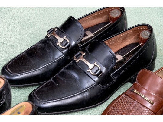 Collection Of Four Pairs Of Mens Dress Shoes, Including Ferragamo, Sizes: 10 1/2 And 11.