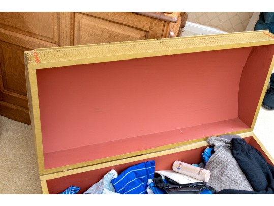 Antique Dome Top Nautical Themed Hand Painted Trunk