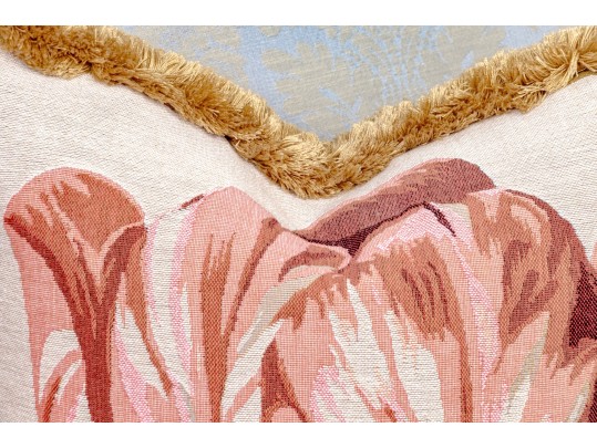 Set Of Two Needlepoint Upholstered Accent Pillows With Tassels