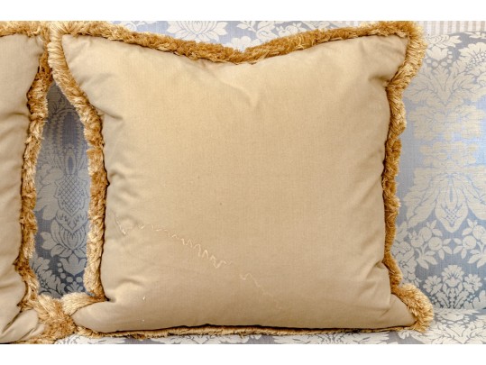 Set Of Two Needlepoint Upholstered Accent Pillows With Tassels