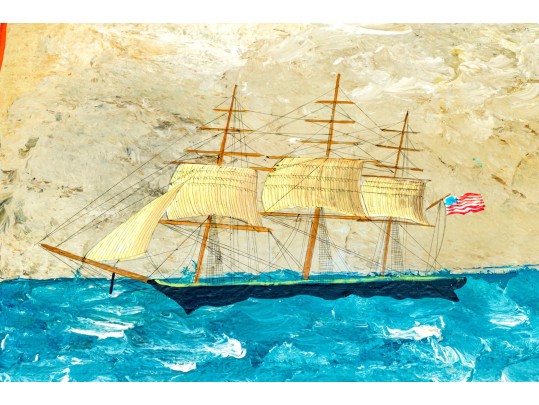 Antique Dome Top Nautical Themed Hand Painted Trunk