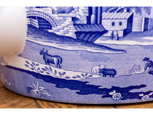 Oversized English, Spode Blue And White Transfer Ware Lidded Kettle