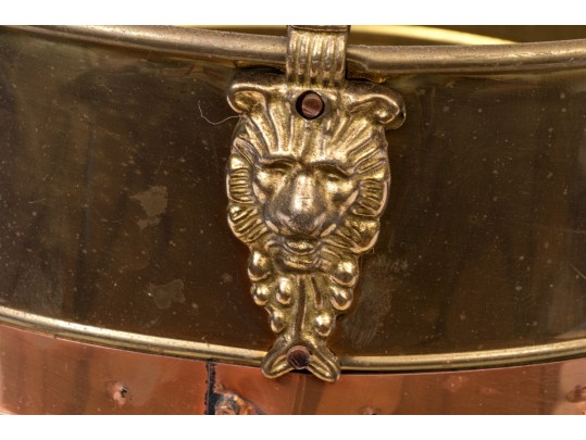 Brass And Copper Tinder Bucket With Swing Handle