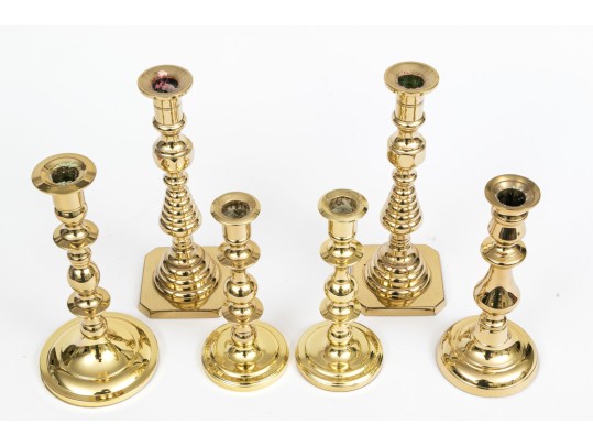 Collection Of Six Baldwin Brass Candlesticks, Including Two Pairs