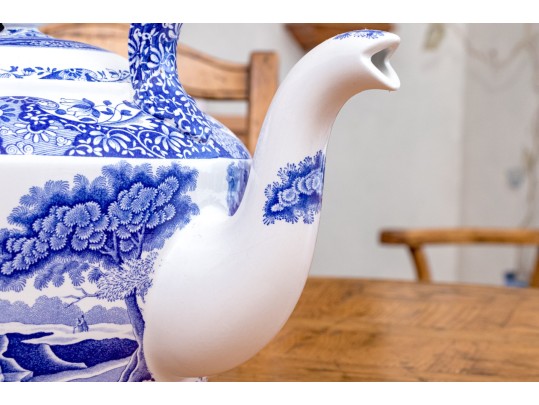 Oversized English, Spode Blue And White Transfer Ware Lidded Kettle
