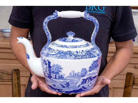 Oversized English, Spode Blue And White Transfer Ware Lidded Kettle