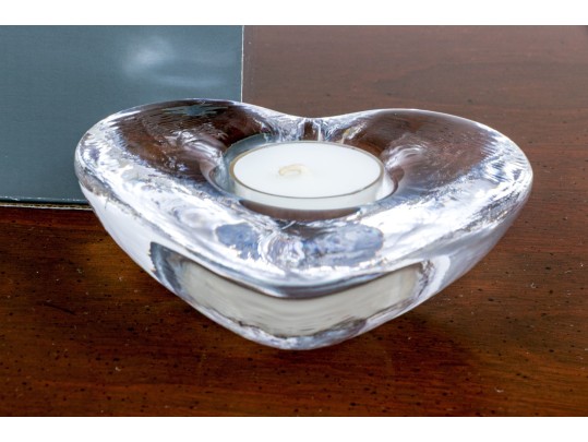 Gorgeous Pair Of Simon Pearce Heart Form Glass Votive Holders
