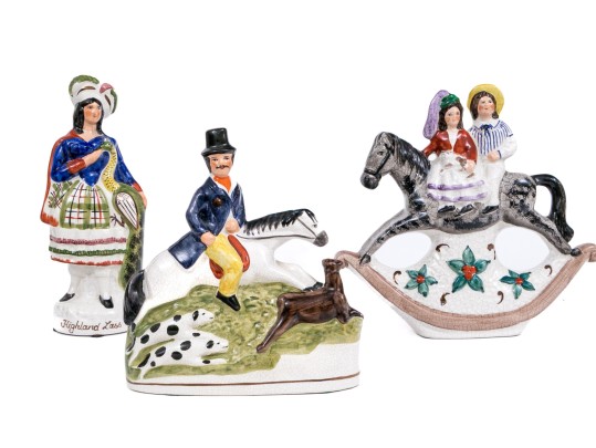 Three English Staffordshire Hand-Painted Ceramic Figures