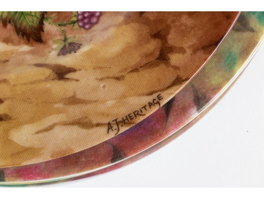 Set Of Seven Email De Limoges Porcelain Fruit Plates