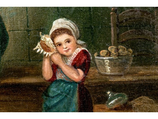 F. Robin Oil On Canvas Genre Scene Of Figures In Interior