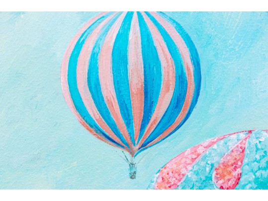 Judy Markl (20th C., New England) Oil On Board, Landscape With Hot Air Balloons