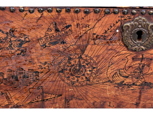 Chest Form Jewelry Box With Map Decoration