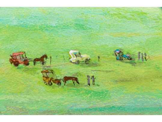 Judy Markl (20th C., New England) Oil On Board, Landscape With Hot Air Balloons