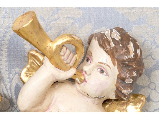 Pair Of Handmade Wood And Gesso Putti