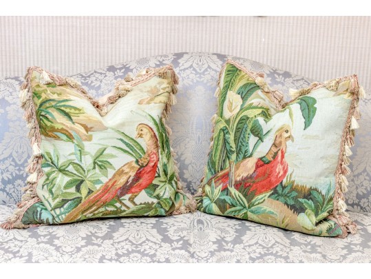 Pair Of Fabulous Needlepoint Upholstered Accent Pillows, With Tassels