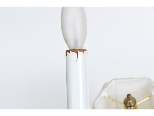 Pair Of Ebonized And Gilt Candlestick Form Table Lamps