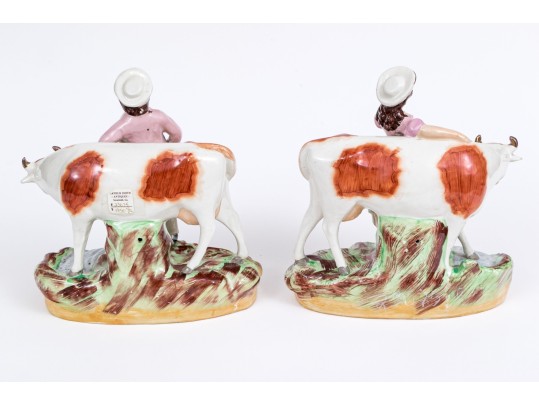 Pair Of 19th Century English Staffordshire Hand-painted Figural Sculptures