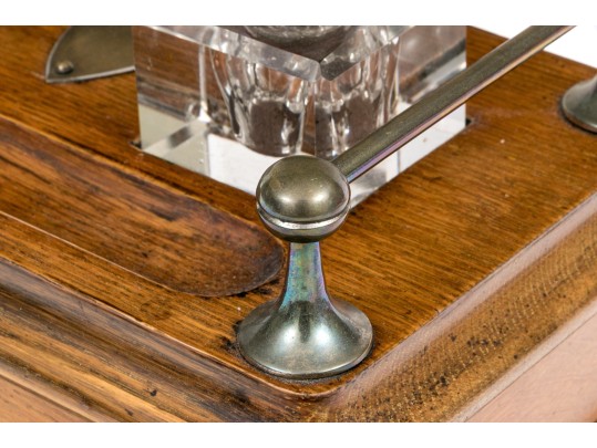 Antique Inkwell On Stand With Two Bottles