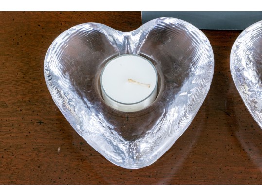 Gorgeous Pair Of Simon Pearce Heart Form Glass Votive Holders