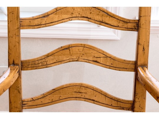 French Country Parquetry Dining Table And Ladderback Chairs, Probably Bausman Or Guy Chaddock