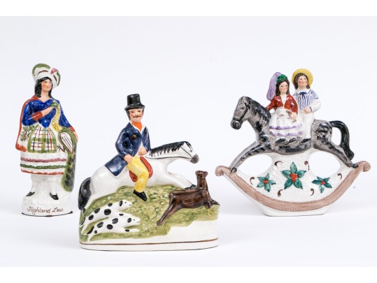 Three English Staffordshire Hand-Painted Ceramic Figures